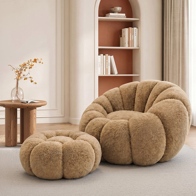 Armchair with Ottoman Upholstered – Soft Fabric – Rubi