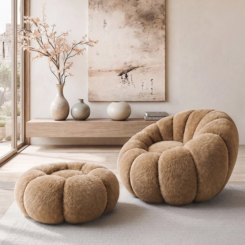 Armchair with Ottoman Upholstered – Soft Fabric – Rubi