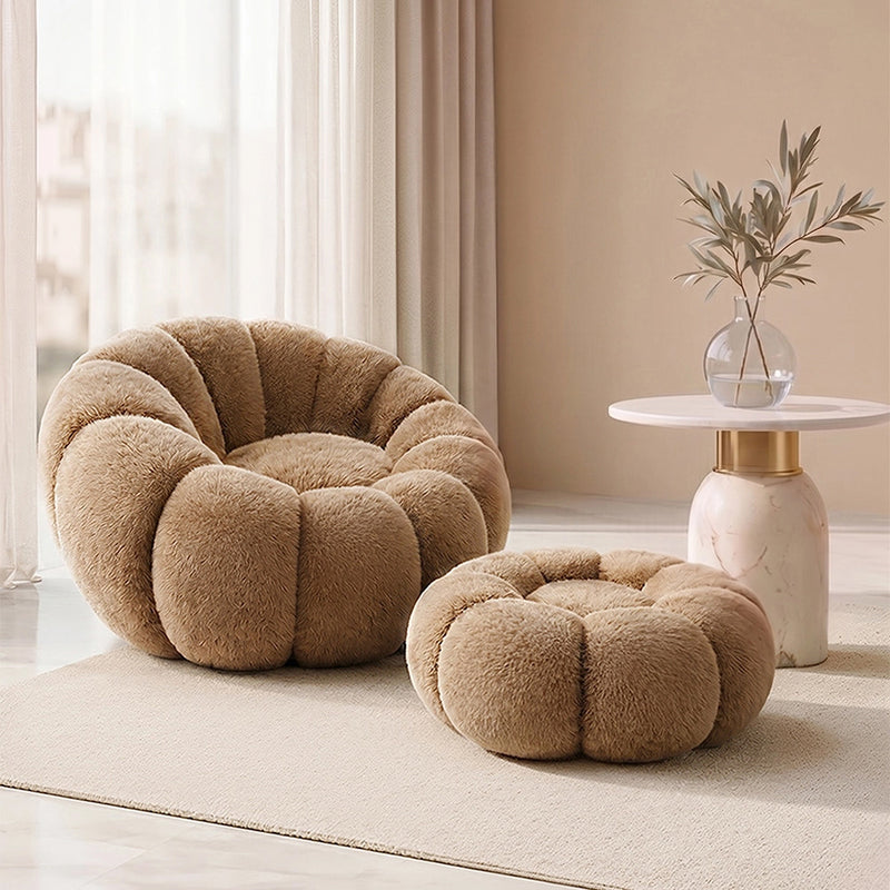 Armchair with Ottoman Upholstered – Soft Fabric – Rubi