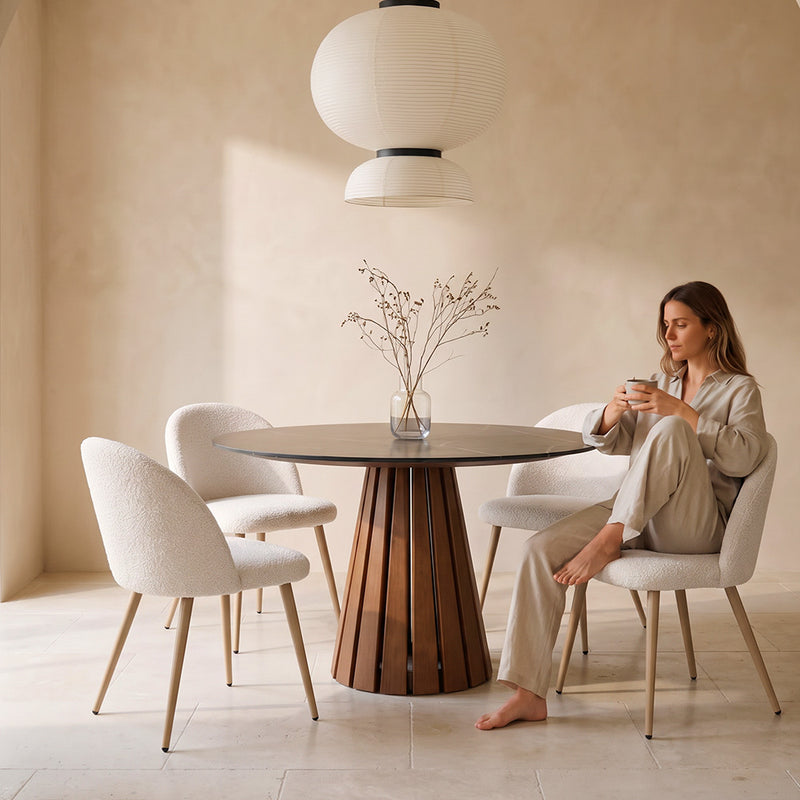 Dining Chair - Upholstered in Bouclé Fabric - Scandinavian Design - Evelyne