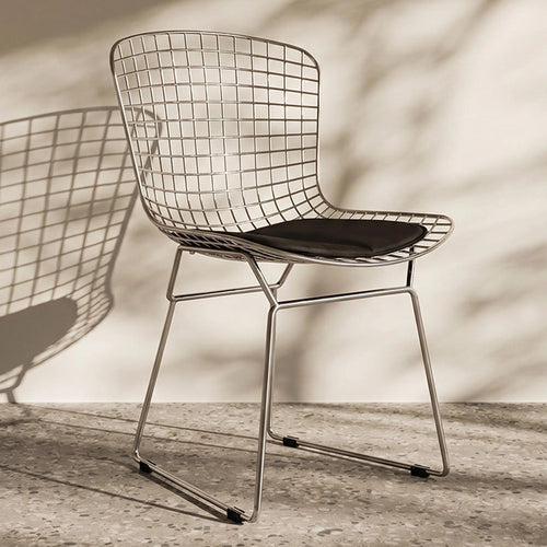 Modern Industrial Steel Dining Chair With Grid Pattern And Cushioned Seat For Home And Commercial Use