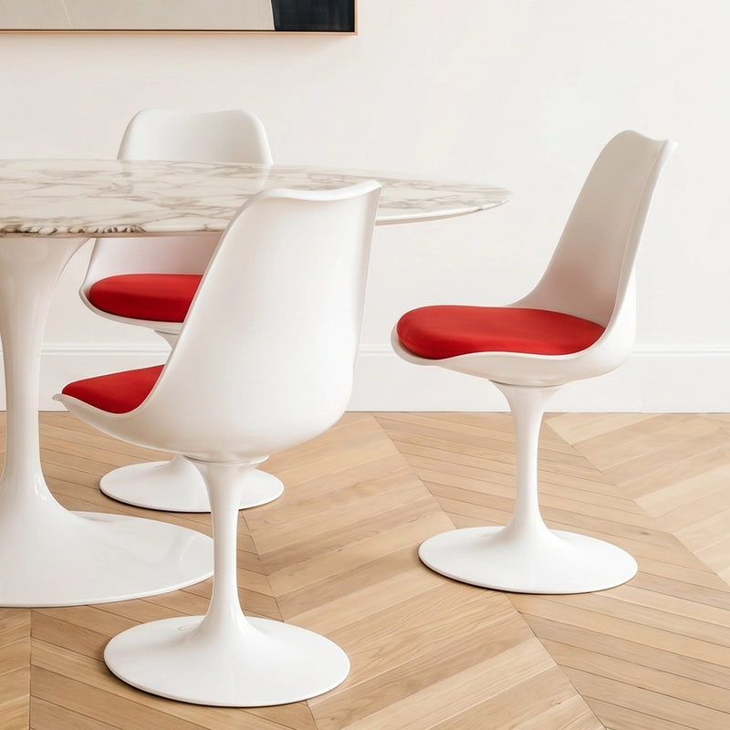 White Tulip Design Dining Chair Swivel With PP Seat And Steel Leg Imitation Leather Cushioned Comfort