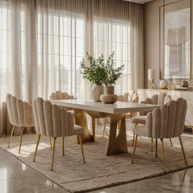 Dining Chair Shell Design In Velvet Upholstery With Golden Legs Glam Modern Accent Chair