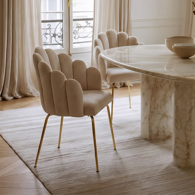 Dining Chair Shell Design In Velvet Upholstery With Golden Legs Glam Modern Accent Chair