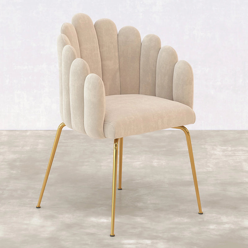 Dining Chair Shell Design In Velvet Upholstery With Golden Legs Glam Modern Accent Chair