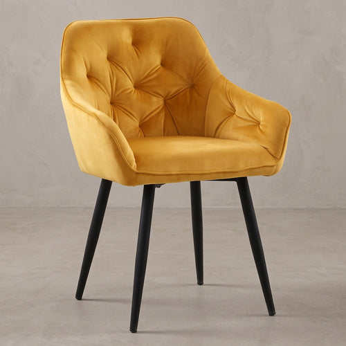 Chaise de salle à manger d'appoint en velours au design scandinave rétro avec pieds en bois - Alene