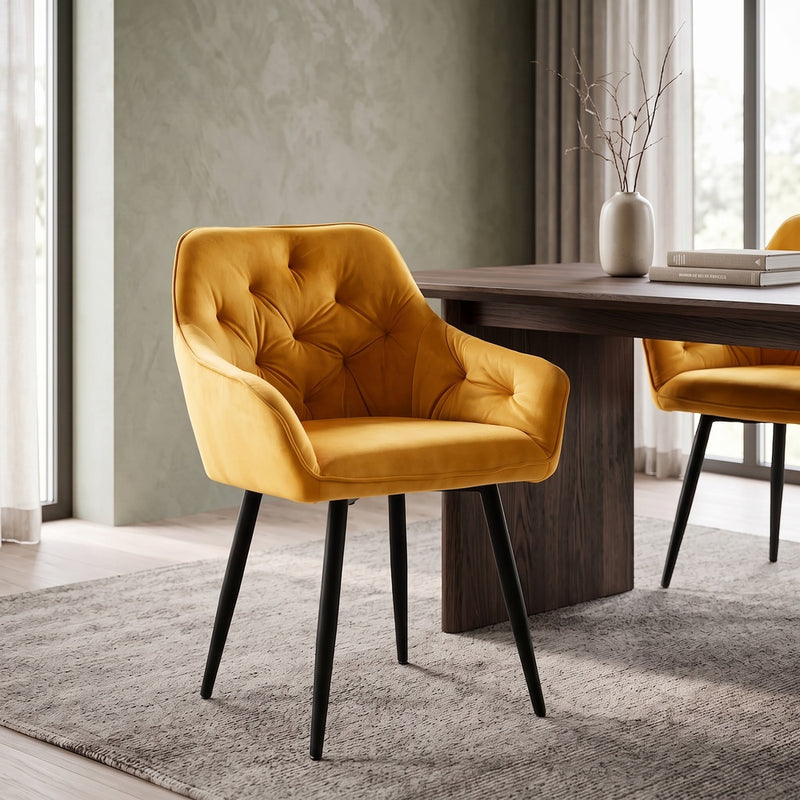 Silla de comedor tapizada en terciopelo, diseño escandinavo retro, patas de madera - Alene