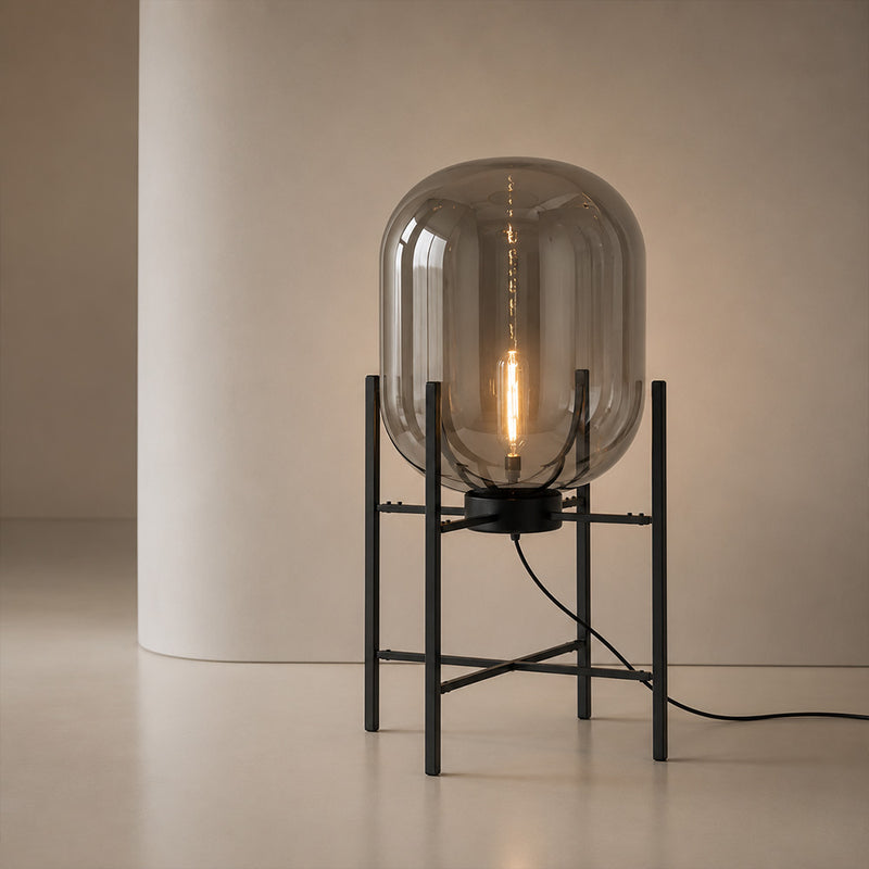 Lámpara de pie de vidrio con diseño moderno; metal y vidrio - Gris - 75cm