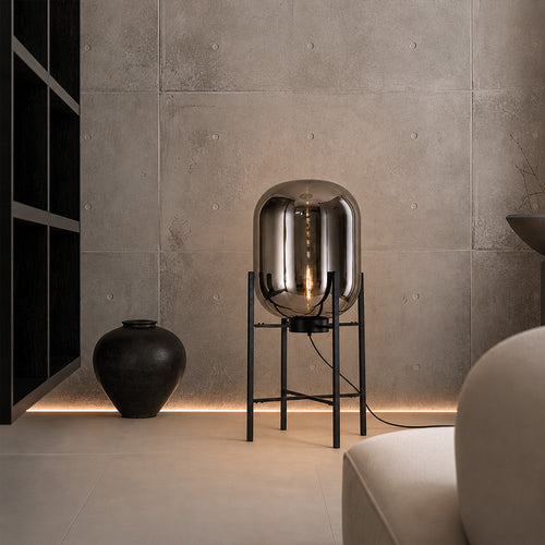 Glass floor lamp in modern design; metal and glass - Grau - 75cm
