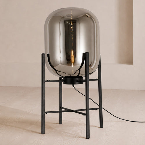 Glass floor lamp in modern design; metal and glass - Grau - 75cm