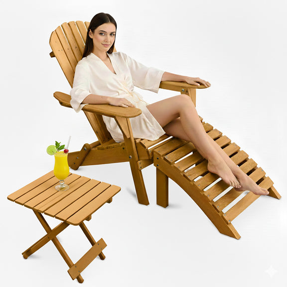 Outdoor Chair with Footstool and Outdoor & Garden Table - Wood - Alana - gallery 3