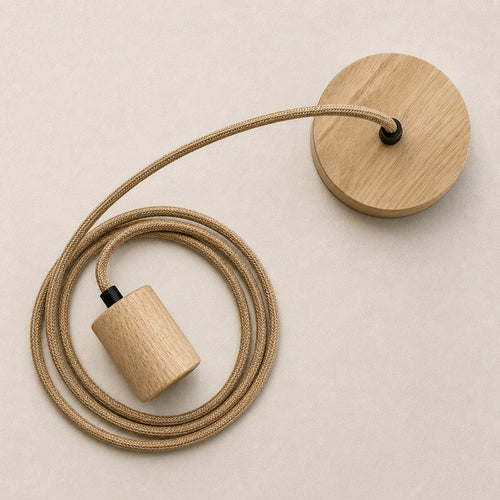 Câble de lampe suspendue en jute et bois - 200cm - Hanz