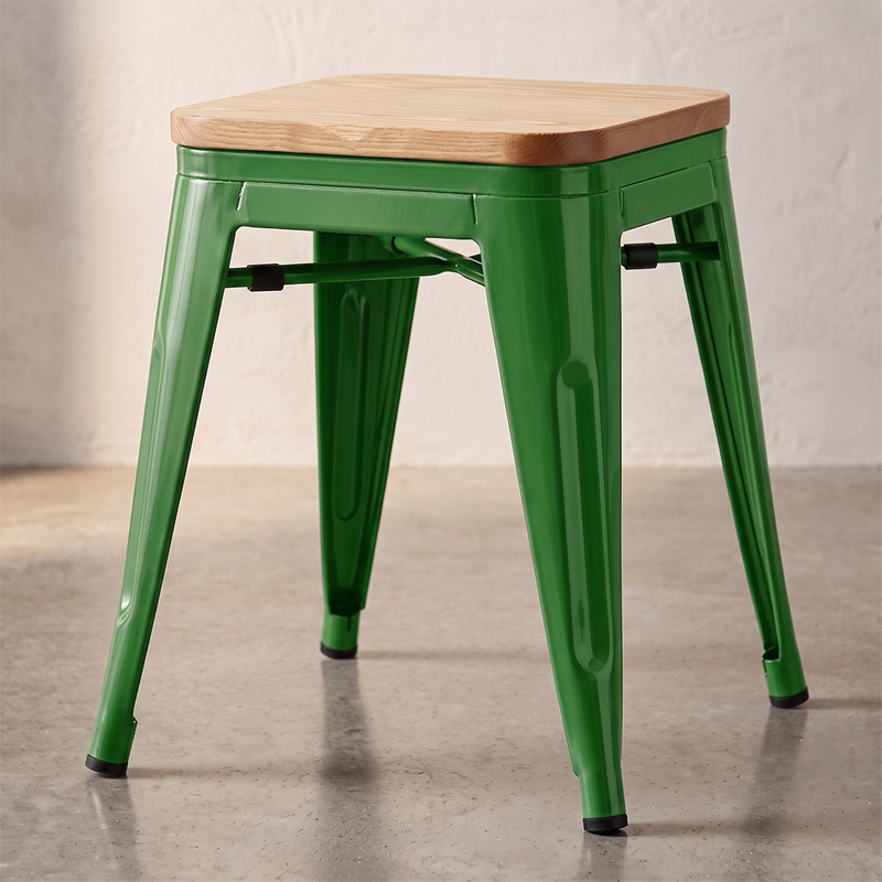Industrial Design Bar Stool - Wood & Steel - 45cm - New Edition - Stylix
