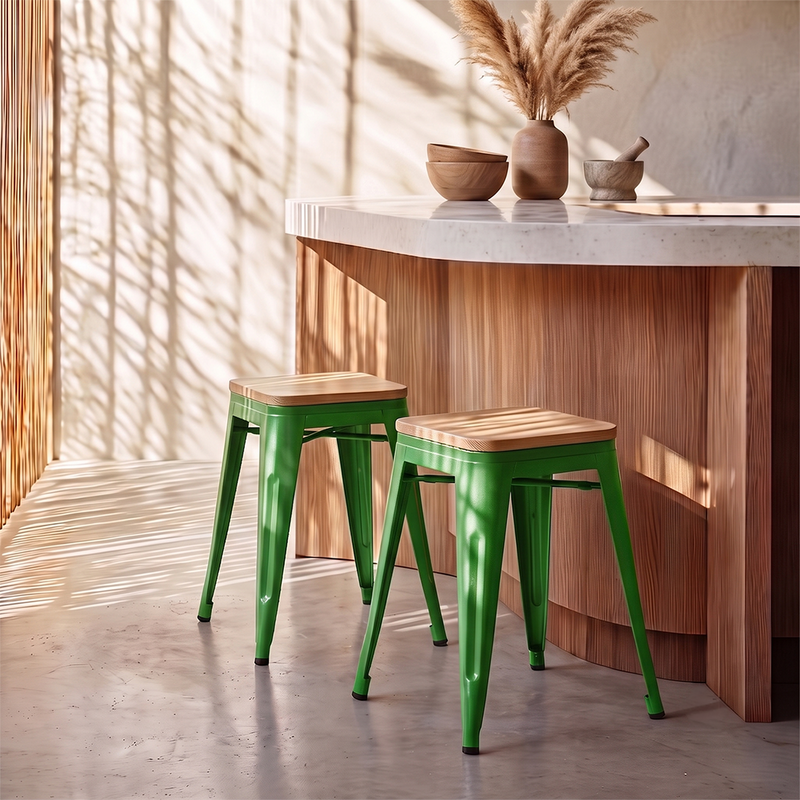 Industrial Design Bar Stool - Wood & Steel - 45cm - New Edition - Stylix