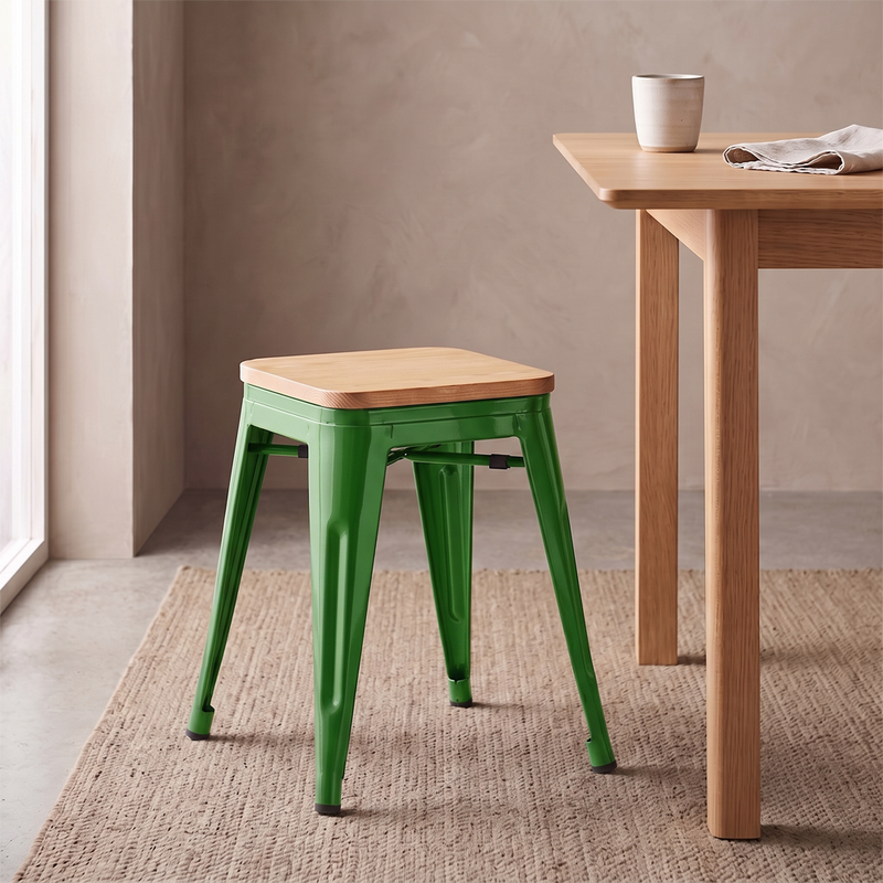 Industrial Design Bar Stool - Wood & Steel - 45cm - New Edition - Stylix