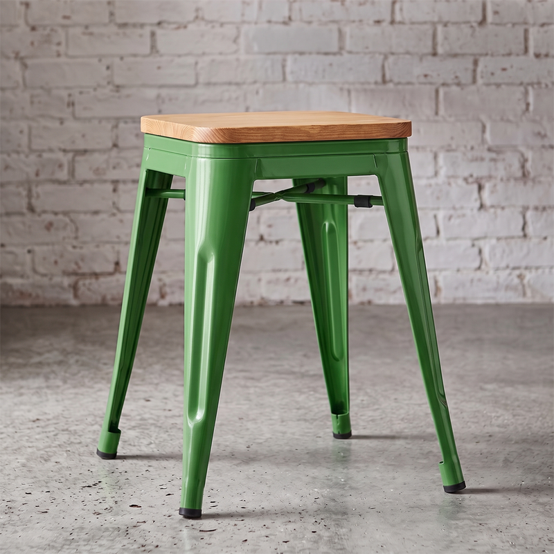 Industrial Design Bar Stool - Wood & Steel - 45cm - New Edition - Stylix