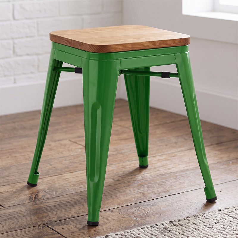 Industrial Design Bar Stool - Wood & Steel - 45cm - New Edition - Stylix