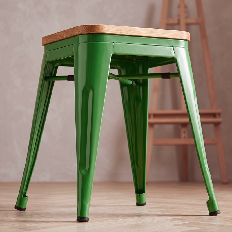 Industrial Design Bar Stool - Wood & Steel - 45cm - New Edition - Stylix