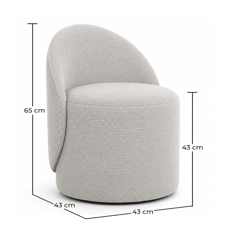 Stool Low 65 cm - Chenille Upholstered - Curved Backrest Design - Yaby