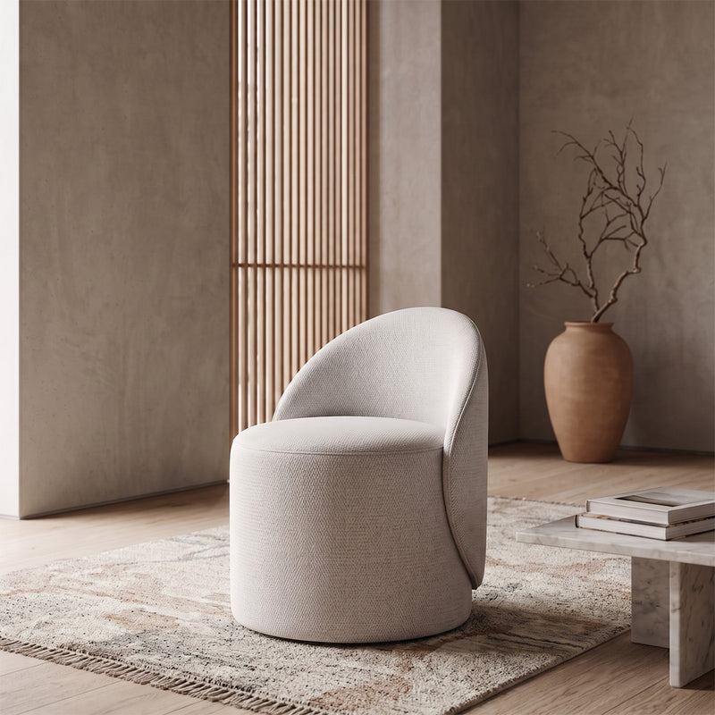Stool Low 65 cm - Chenille Upholstered - Curved Backrest Design - Yaby