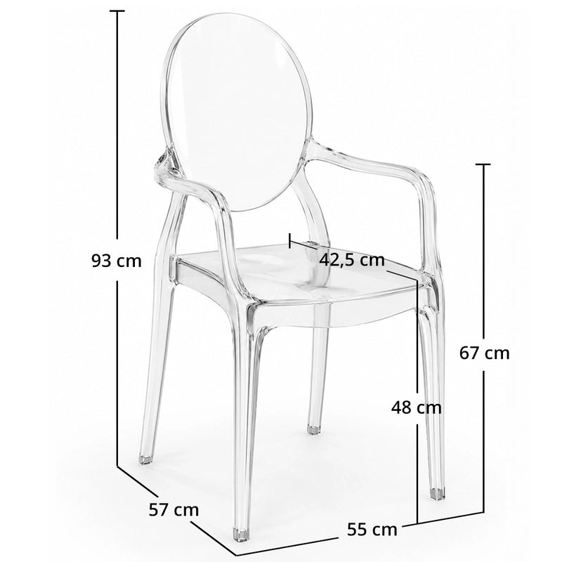 Conjunto de 4 cadeiras de jantar - Transparentes - Design com braços - Arthur