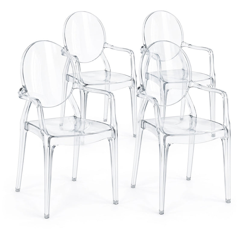 Conjunto de 4 cadeiras de jantar - Transparentes - Design com braços - Arthur