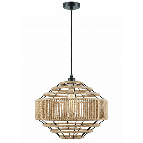 Pendant Light - Natural Rope and Black Metal Frame - Lapor