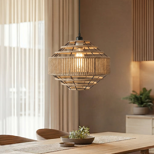 Pendant Light - Natural Rope and Black Metal Frame - Lapor