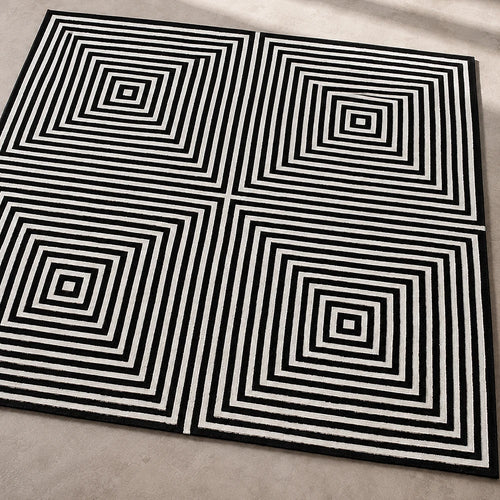 Square Wool Rug – Black & White Geometric Design – 200 x 200 cm – Pymer