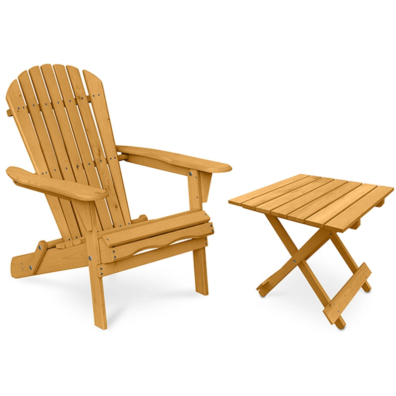 Garden Chair + Table Adirondack Wood Outdoor Furniture Set - Alana