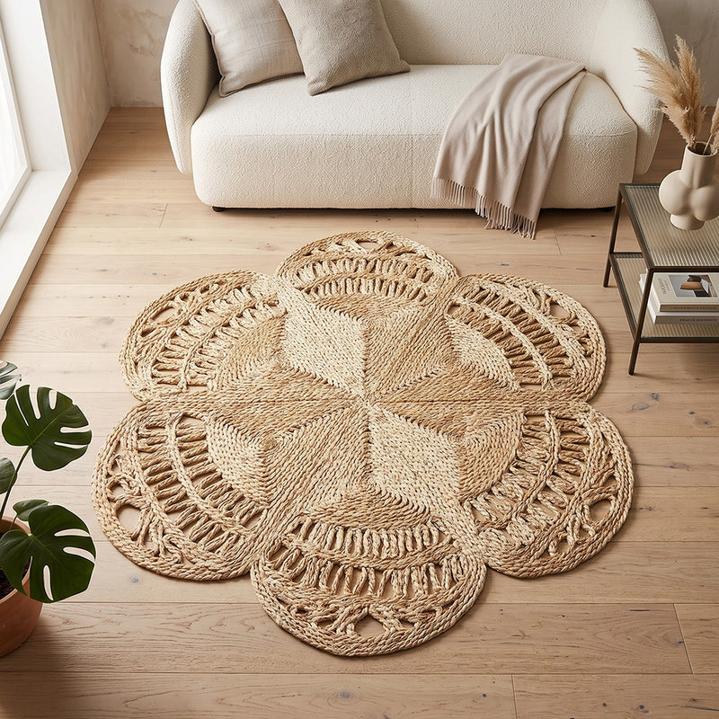 Rundt jutevævet tæppe – Boho Bali – 120 CM – Niluh