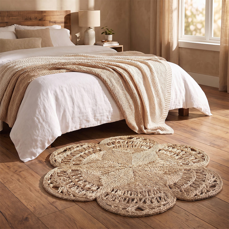 Rundt jutevævet tæppe – Boho Bali – 120 CM – Niluh