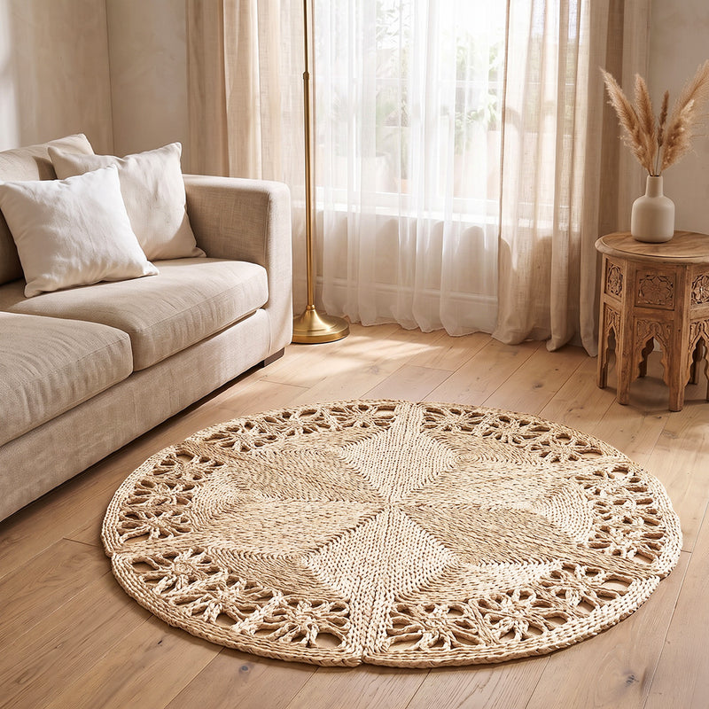 Rundt jutevævet tæppe – Boho Bali – 150 CM – Bilú