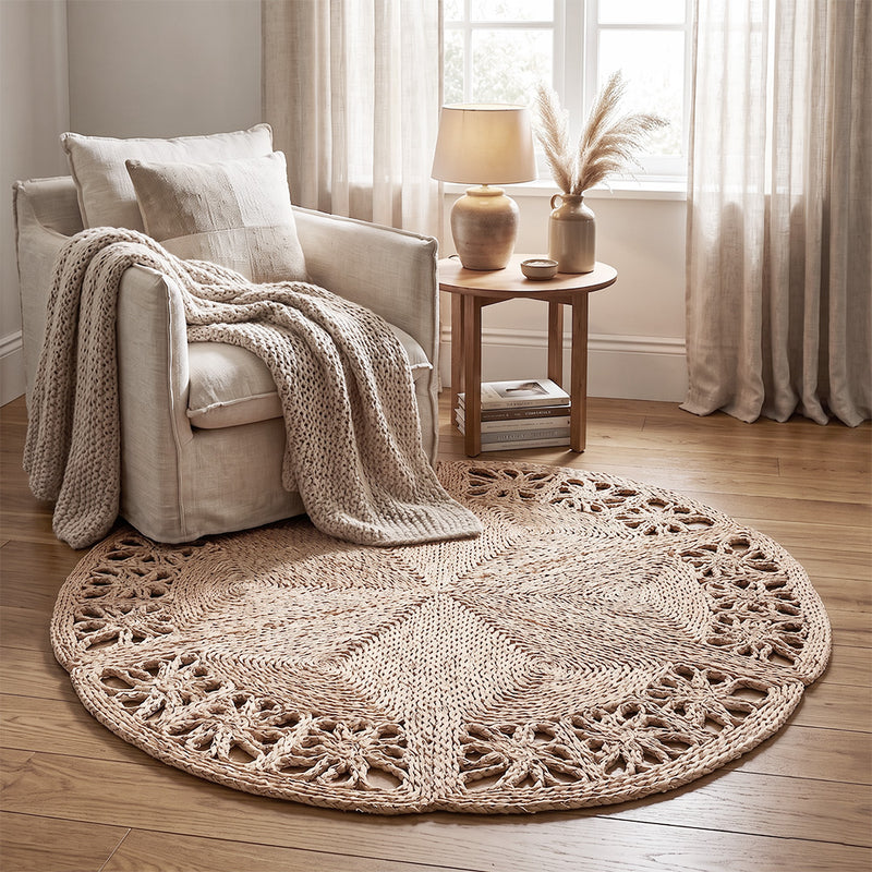 Rundt jutevævet tæppe – Boho Bali – 150 CM – Bilú