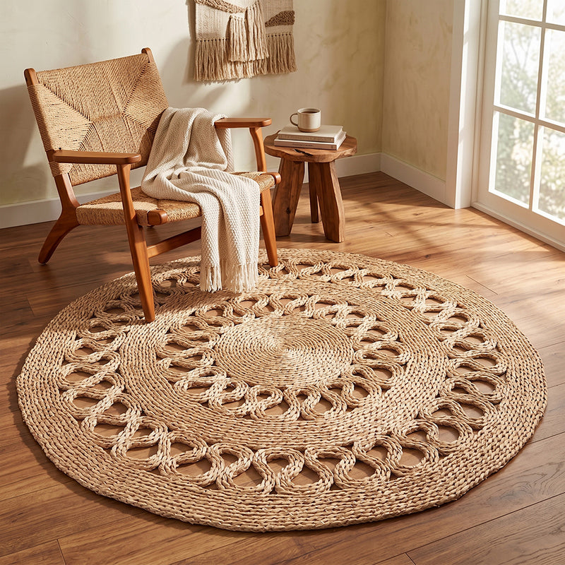 Rundt jutevævet tæppe – Boho Bali – 150 CM – Ilya