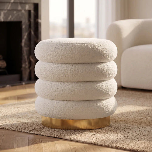 Round Pouf Upholstered in Bouclé Fabric - Marie