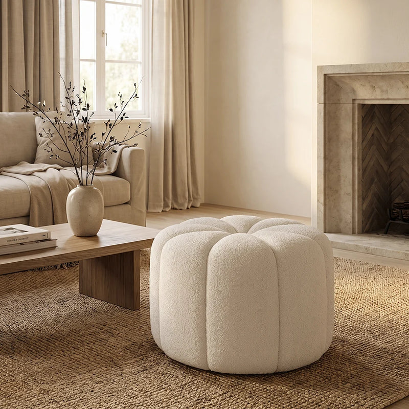 Pouf rotondo in tessuto bouclé - Harley