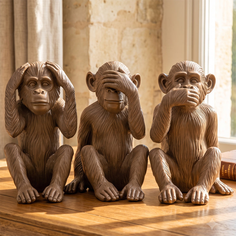 Three Wise Monkeys Resin Sculpture Set Decorative Figures See No Evil Hear No Evil Speak No Evil