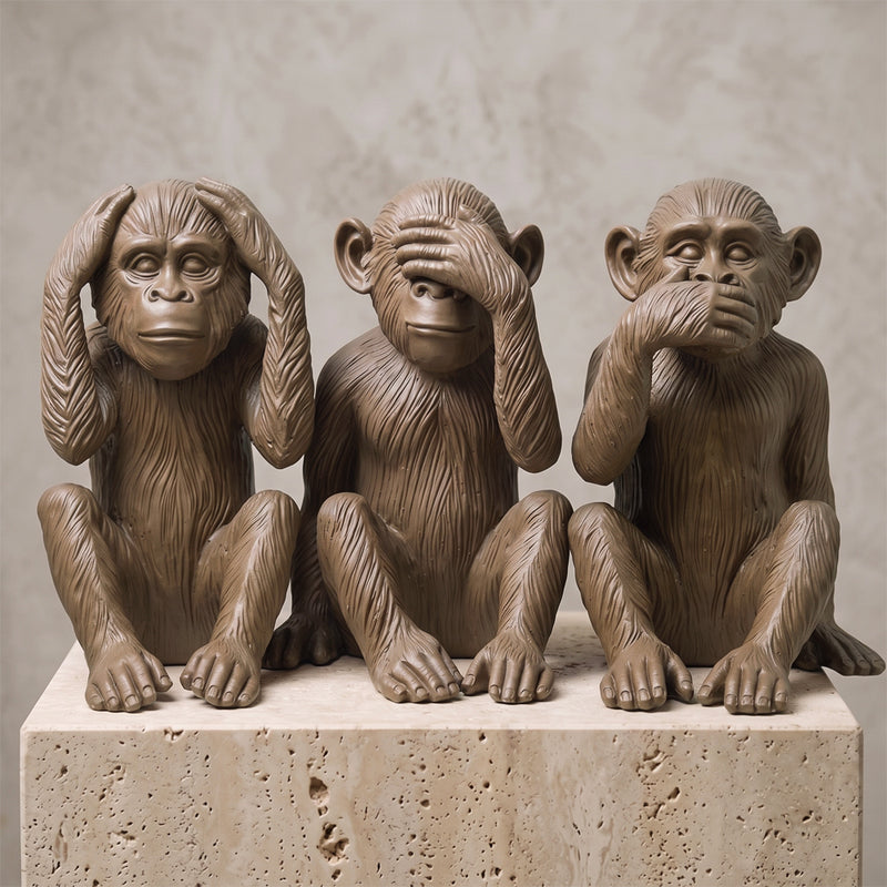 Three Wise Monkeys Resin Sculpture Set Decorative Figures See No Evil Hear No Evil Speak No Evil
