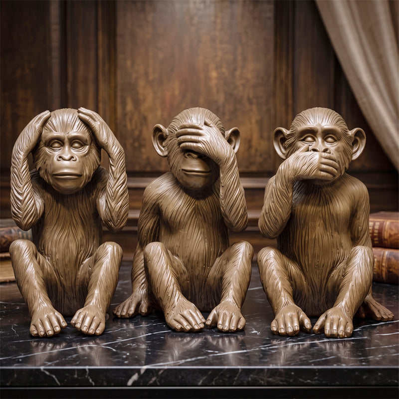 Three Wise Monkeys Resin Sculpture Set Decorative Figures See No Evil Hear No Evil Speak No Evil