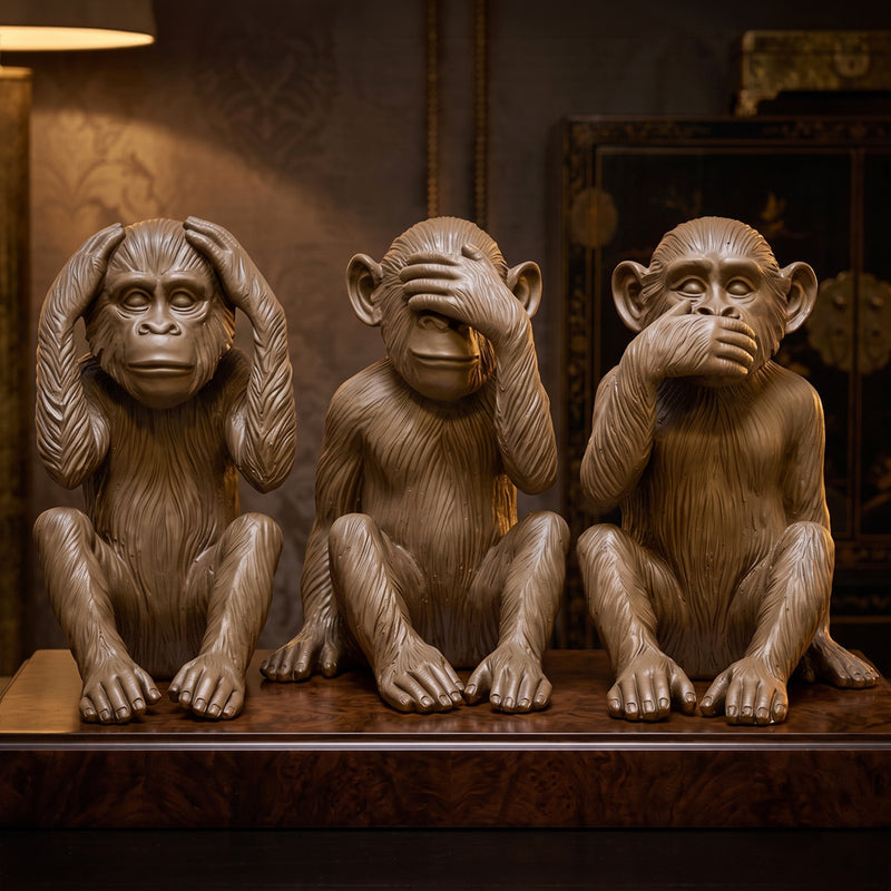 Three Wise Monkeys Resin Sculpture Set Decorative Figures See No Evil Hear No Evil Speak No Evil