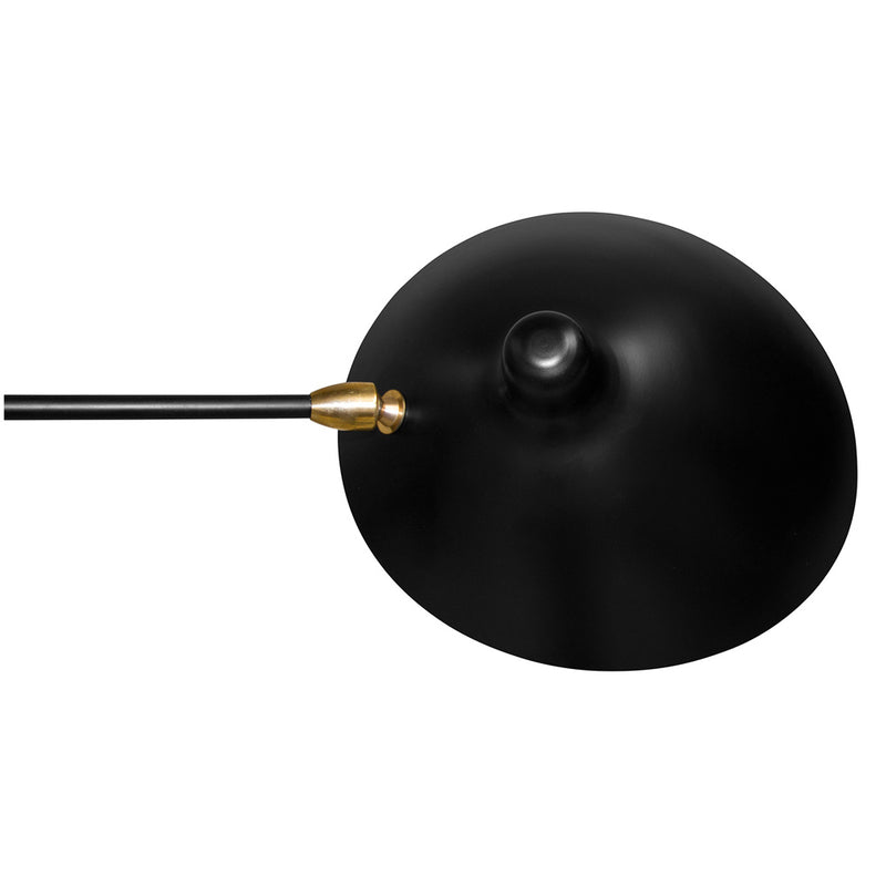 Lámpara de pared de dos brazos en hierro negro con pantallas de latón, aplique moderno y minimalista para salones y dormitorios