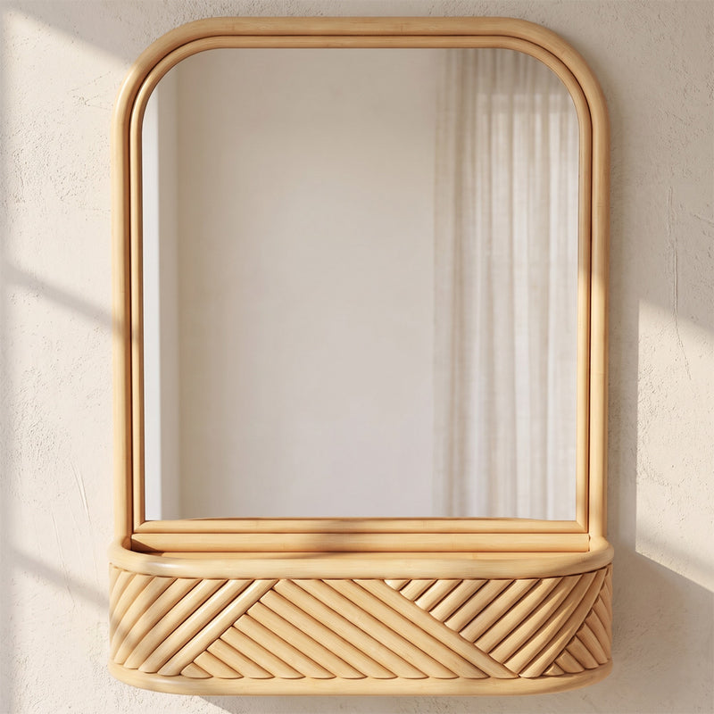 Specchio da parete con cornice in rattan - Stile Bali Boho - Amara