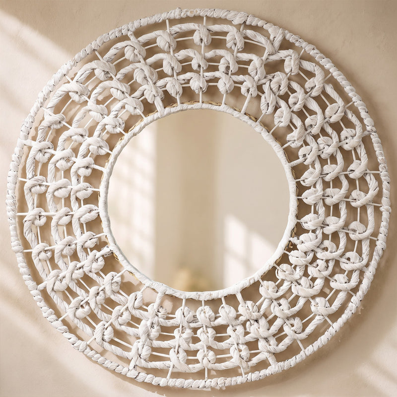 Specchio da parete - Design rotondo Boho Bali bianco (60 cm) - Lenai