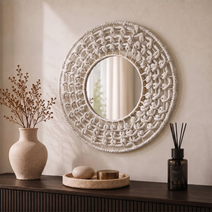 Wandspiegel – wit rond Boho Bali-design (60 cm) – Lenai