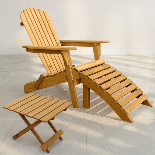 Conjunto de Móveis de Jardim Cadeira Longa Adirondack + Apoio para Pés + Mesa em Madeira - Alana
